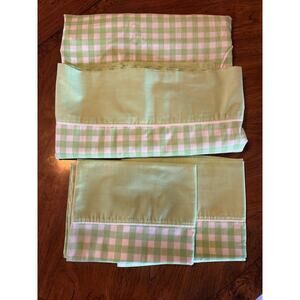 Vtg JC Penney Flat Sheet & 2 Pillowcases / DBL/ MUSLIN GREEN Checkered PLAID